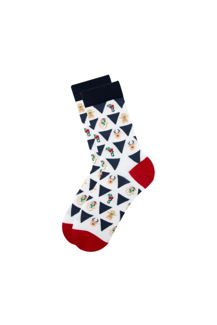 Bross Yılbaşı Geyikli Beyaz Erkek Soket Çorap - Thumbnail