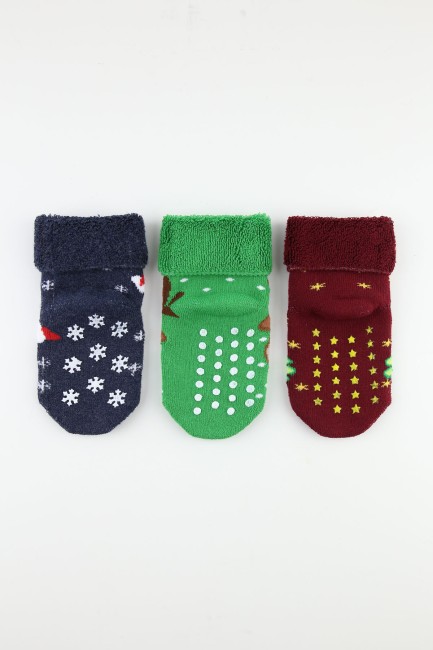 Bross Yılbaşı Kaydırmaz Havlu Bebek Soket Çorap - Thumbnail