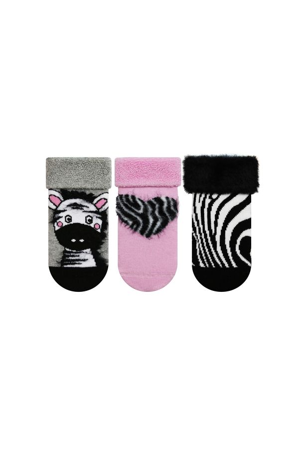 Bross Zebra Desenli Basıklı Havlu Bebek Çorap