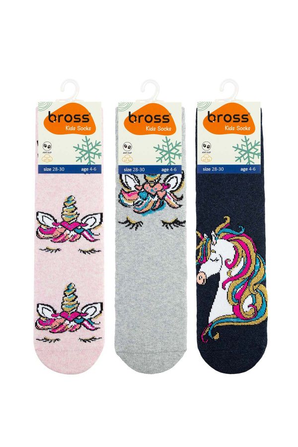 Bross3lü Unicorn Kaydırmaz Taban Havlu Çocuk Çorap