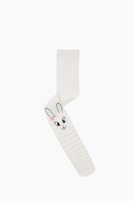 Bross - Bross Çemberli Tavşan Desenli İnce Külotlu Çocuk Çorabı