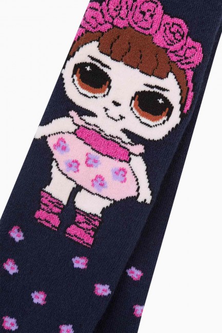 Çiçekli Lol Desenli Havlu Çocuk Külotlu Çorap - Thumbnail