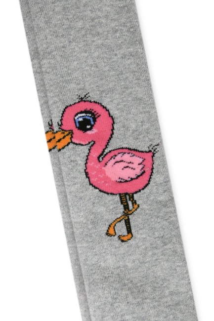 Flamingo Desenli Gri Bebek Havlu Külotlu Çorap - Thumbnail