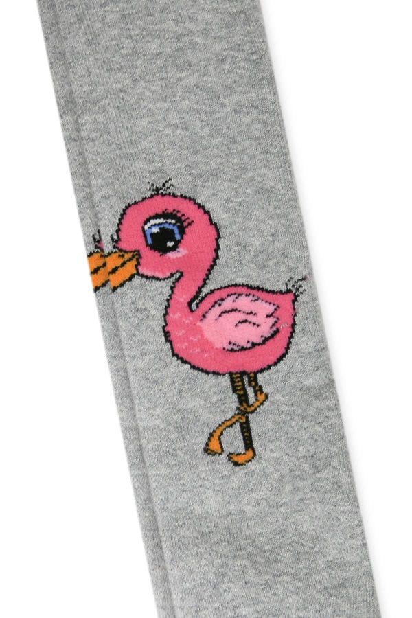 Flamingo Desenli Gri Bebek Havlu Külotlu Çorap