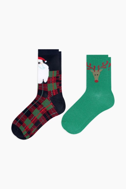 Bross - Bross 2-Pack Deer Patterned Women-Men Socks Combination