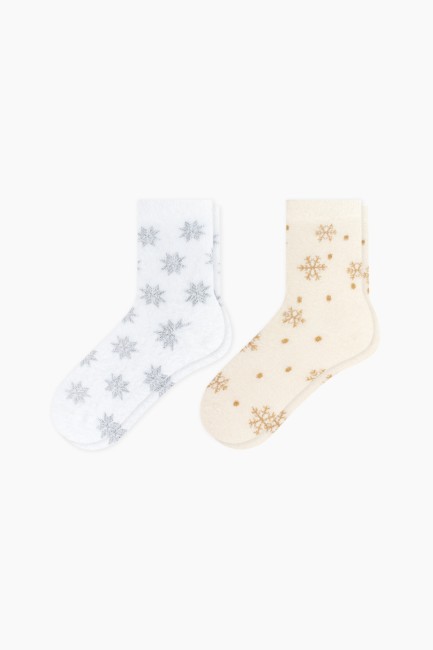 Bross - Bross 2-Pack Snowflake Patterned Feathery Women's Socks