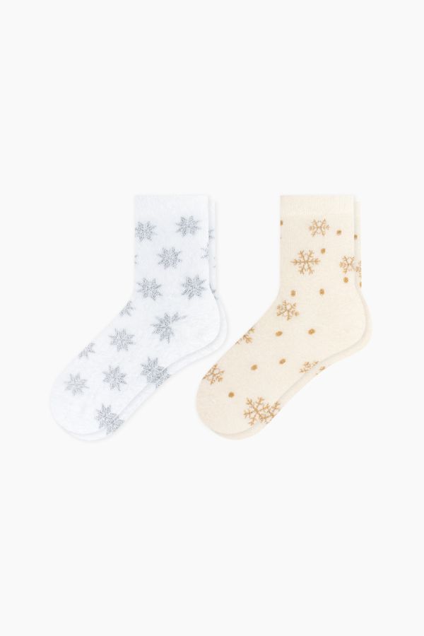 Bross 2-Pack Snowflake Patterned Feathery Women's Socks