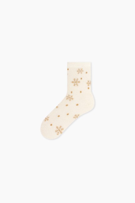 Bross 2-Pack Snowflake Patterned Feathery Women's Socks - Thumbnail