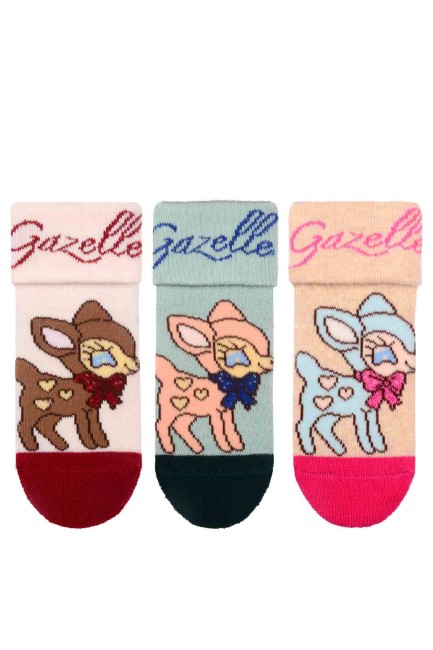 Bross - Bross 3-Pack Gazelle Patterned Anti-Slip Terry Baby Socks