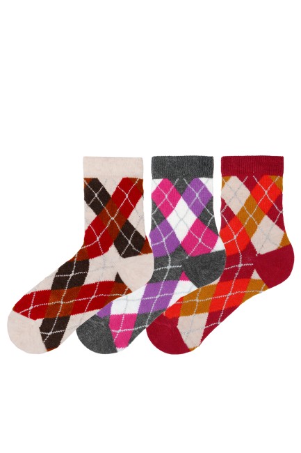 Bross - Bross 3-Pack Checkered Patterned Kids' Socks
