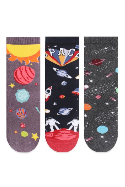 Bross - Bross 3-Pack Planet Patterned Terry Kids Socks