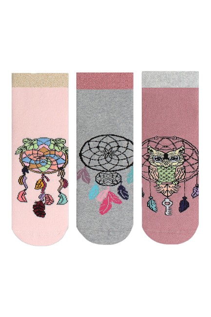 Bross 3-Pack Mandala Patterned Anti-Slip Terry Women's Socks-2 - Thumbnail