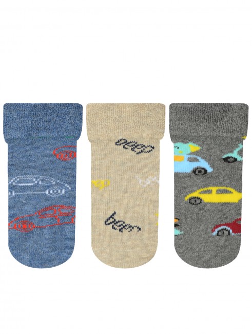 Bross - Bross 3-Pack Toy Car Patterned Terry Baby Socks