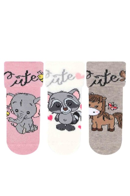 Bross - Bross 3-Pack Cute Animal Patterned Anti-Slip Terry Baby Socks