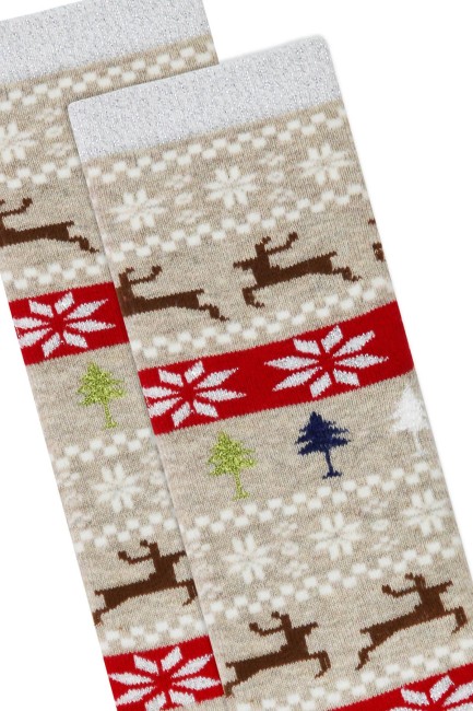 Bross 3-Pack Glittery Deer Patterned Anti-Slip Terry Kids' Socks - Thumbnail