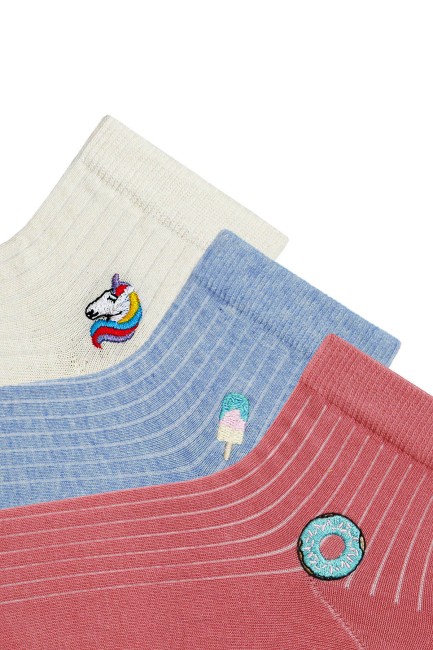 Bross 3-Pack Dessert Embroidered Women's Socks - Thumbnail