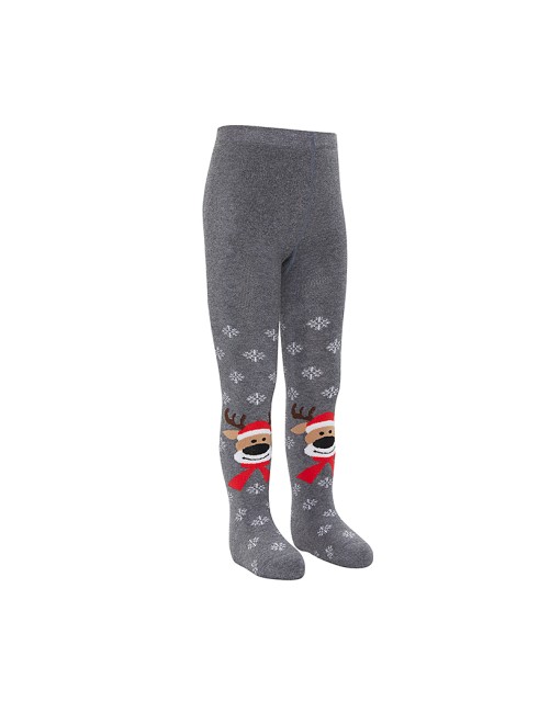 Bross Deer Patterned Terry Kids' Tights - Thumbnail