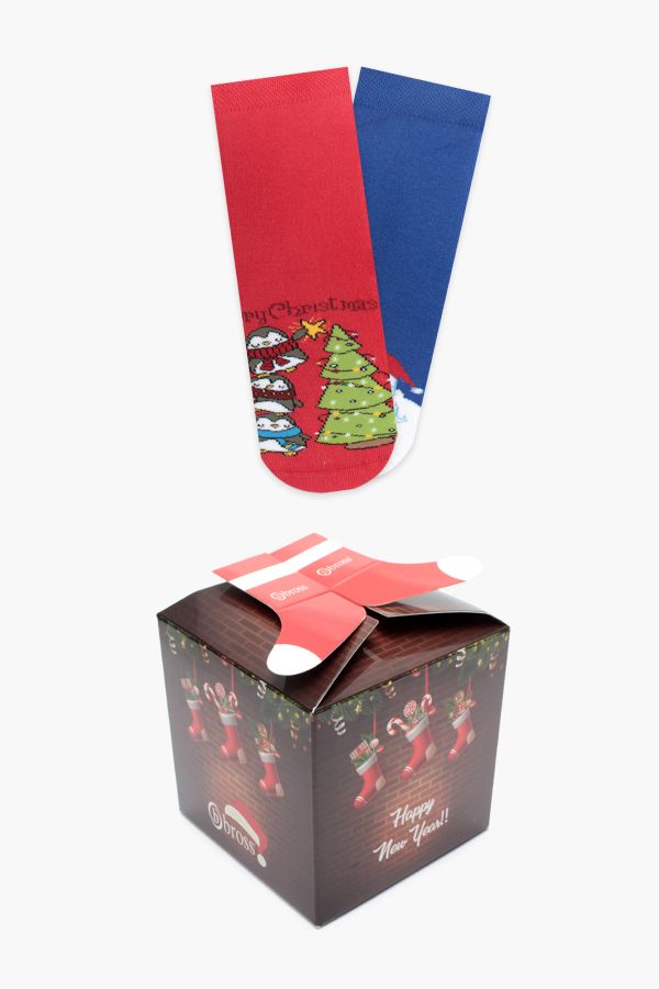 Bross Boxed 2-Pack Happy Christmas Patterned Terry Kids' Socks