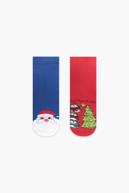 Bross Boxed 2-Pack Happy Christmas Patterned Terry Kids' Socks - Thumbnail