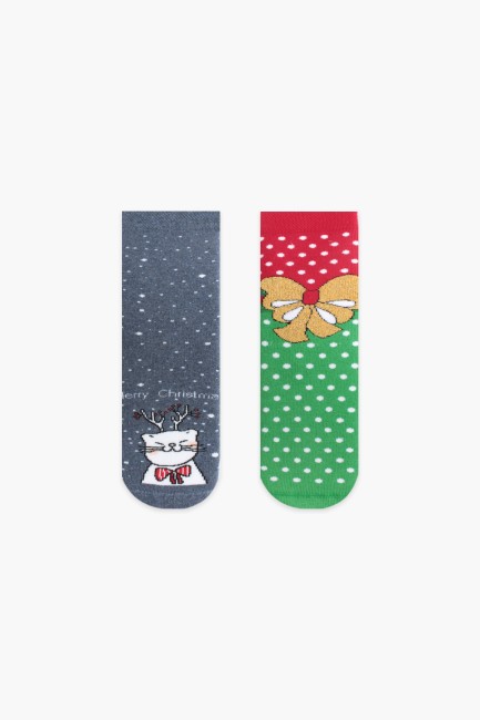 Bross Boxed 2-Pack Merry Christmas Patterned Terry Kids' Socks - Thumbnail