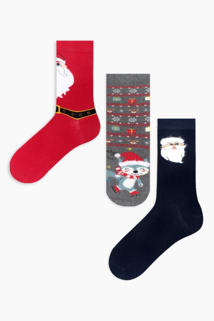 Bross Boxed Frohe Weihnachten gemusterte Kinder-Familien-Socken-Kombination - Thumbnail
