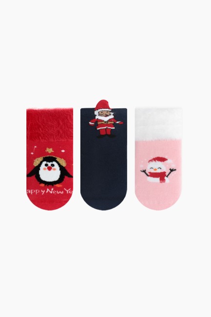 Bross Boxed 3-Pack Christmas Patterned Anti-Slip Baby Terry Socks - Thumbnail
