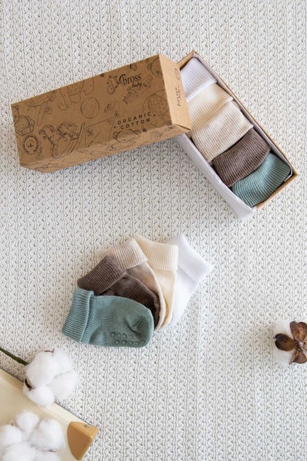 Bross Boxed 5-Pack Organic Cotton Baby Socks -1 - Thumbnail