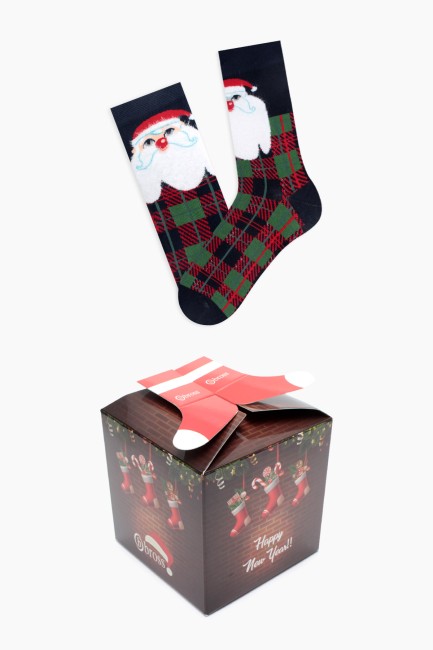 Bross - Bross Boxed Santa Claus Patterned Father and Boy Socks Combination