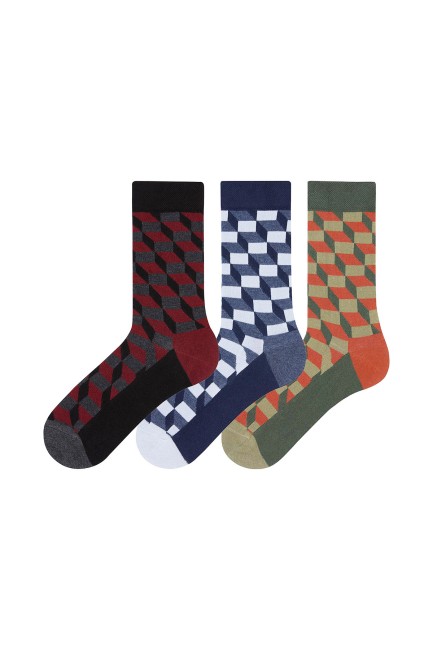 Bross - Bross 3-Pack Checkered Pattern Men's Socks
