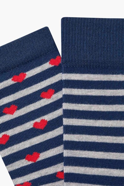 Bross Lovers Combination Heart Patterned Couple's Socks - Thumbnail