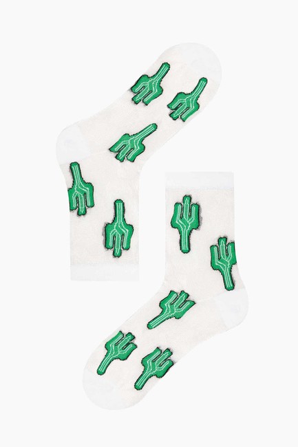 Kaktüs Desenli Transparan Kadın Çorap - Thumbnail