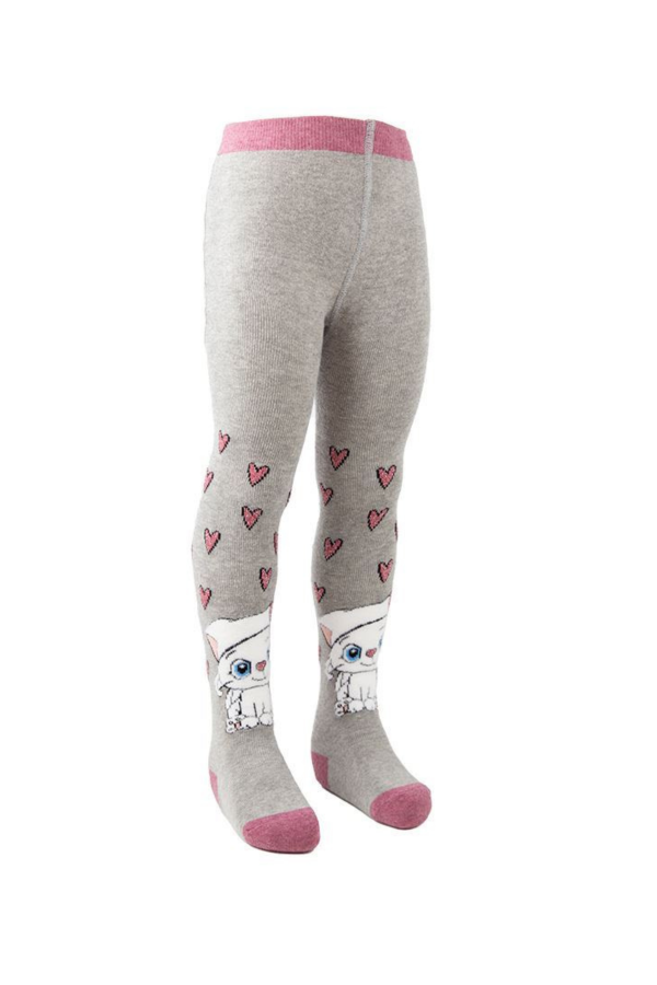 Kedili Saçaklı Gri Bebek Havlu Külotlu Çorap