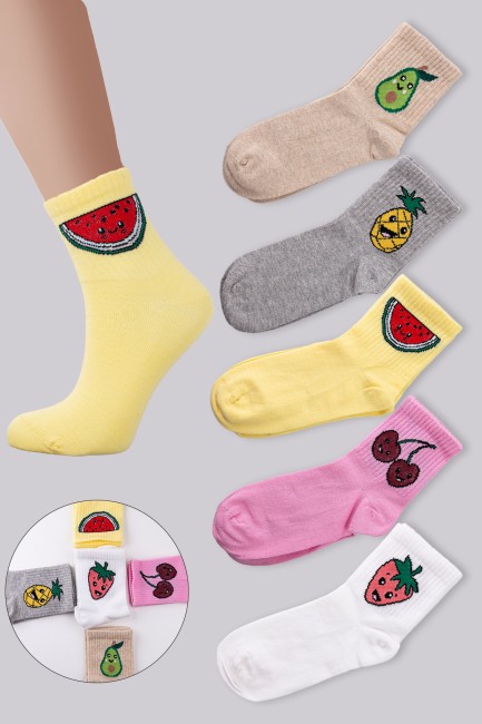 BROSS - Tülip Meyveler Pamuk Karışık Kadın12li Soket Çorap