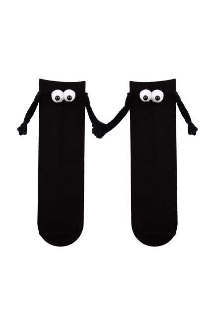 BROSS - Mıknatıslı Elele Tutuşan 1 Çift Siyah Çocuk Çorap
