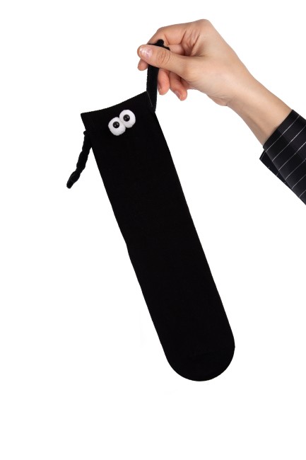Mıknatıslı Elele Tutuşan 2 Çift Siyah Siyah Çorap - Thumbnail