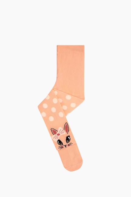 Bross - Bross Puanlı Kedi Desenli Çocuk Külotlu Çorap