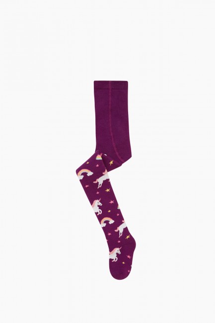 Bross - Renkli Unıcorn Desenli Havlu Külotlu Çorap