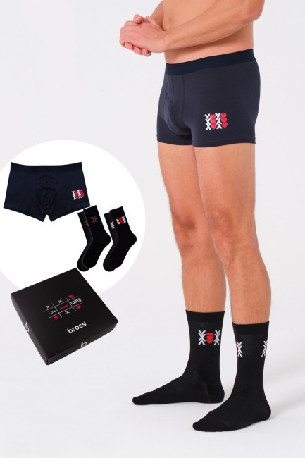 BROSS - Sevgililer Günü Erkek Kutulu 1 Boxer+2 Çorap Seti