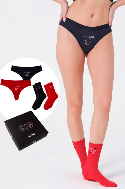 Bross - Sevgililer Günü Kadın Kutulu 2 Tanga+2 Çorap Seti