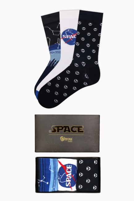 Bross - Space Collection Kutulu 3'lü Erkek Çorabı 2
