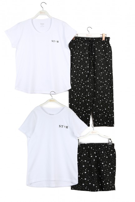 Bross - Star Patterned Mother and Daughter Combined Pyjama Sets