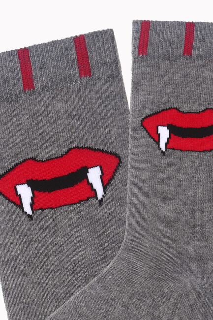 Vampire Teeth Patterned Halloween Women's Socks - Thumbnail