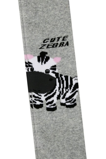 Zebra Desenli Gri Bebek Havlu Külotlu Çorap - Thumbnail