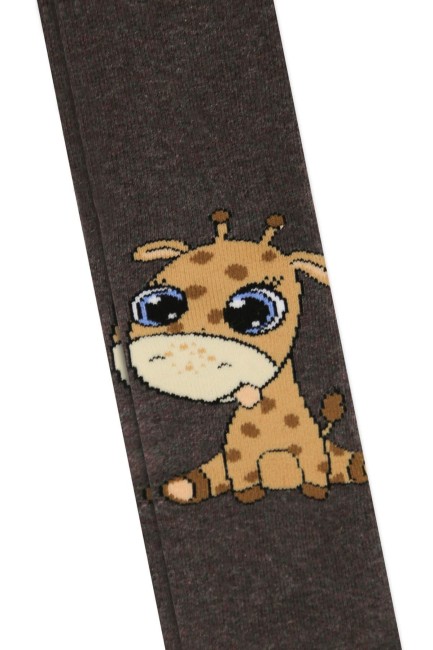 Zürafa Desenli Kahverenk Bebek Havlu Külotlu Çorap - Thumbnail